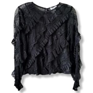 Anthro Black Lace Ruffle Sheer Blouse Top M Victorian Whimsigoth Dark Fairy NEW